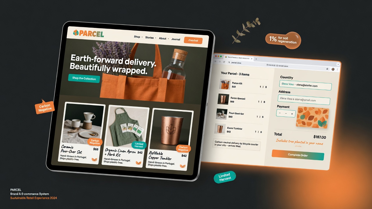 Parcel sustainable e-commerce storefront mockup by Nexora SG