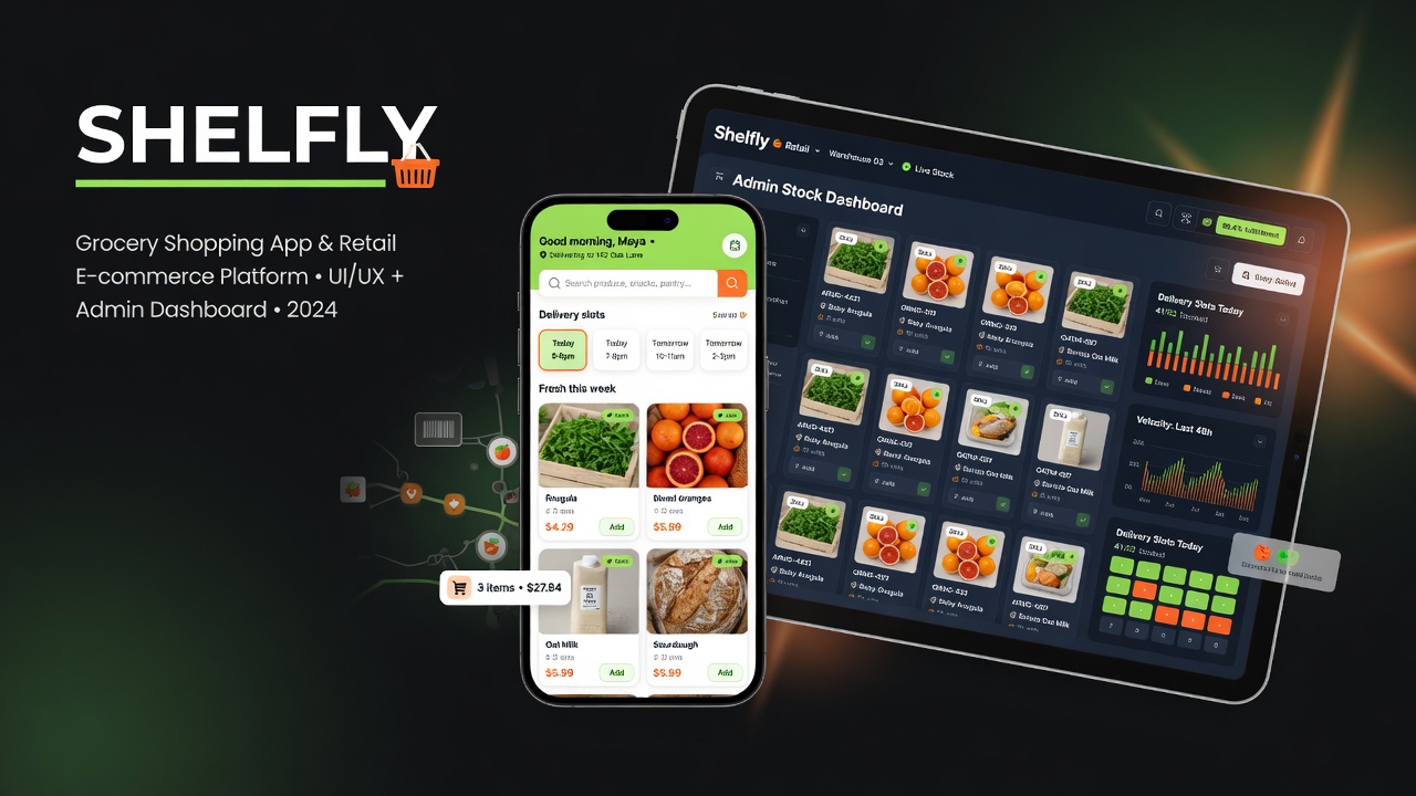 Shelfly grocery shop app mockup by Nexora SG